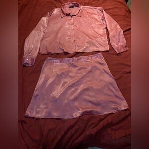 Pink satan skirt set. Forever 21. Shirt size 1X skirt size 2X.